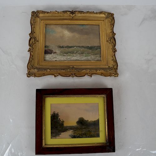 Two Works: Seascape - Oil on Board; Riverscape - P