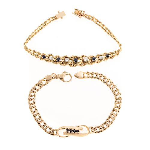Two Sapphire and Diamond Link Bracelets in 14K