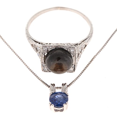 A Sapphire Pendant & Black Star Sapphire Ring