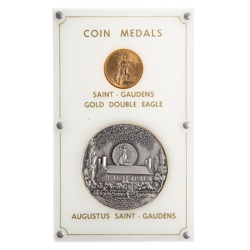 1914-D $20 and Silver Saint Gaudens Commem medal