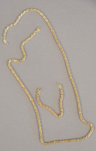 14K gold necklace, lg. 20 in.; and baby bracelet, 3 5/8 in.; 11.9 total grams.