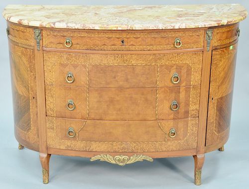 Louis XV style marble top half round commode. ht. 36 in., wd. 52 in.