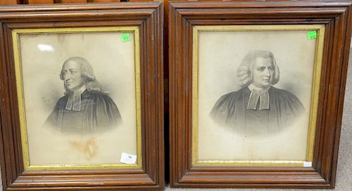 Pair of engraved framed portraits, John Wesley and Charles Wesley, engraved by A.H. Ritchie, John Wesley having copy of 1993 receipt from Maine, 13" x