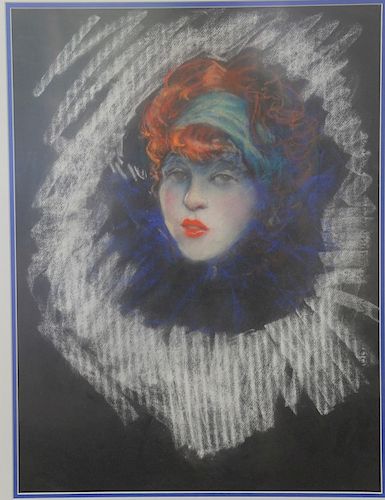 Charles Sheldon (1889-1960), pastel on paper, Fashion Glamour portrait of a girl, unsigned, sight size 24" x 18".