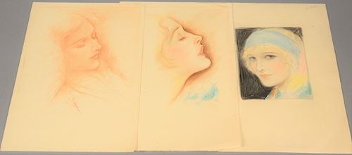 Charles Sheldon (1889-1960), set of three pastel mixed media on paper, Illustrations Glamour portraits, unsigned, sheet size 16" .