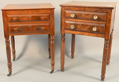 Two mahogany Sheraton two drawer stands, circa 1830. ht. 30 in., top: 16 1/2" x 20 1/4" and ht. 28 in., top: 16 1/2" x 20 1/4"