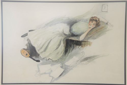 Charles Sheldon (1889-1960), watercolor and pencil on paper, Illustration Glamour, girl laying down, signed C.G. Sheldon, sight size 16" x 24".