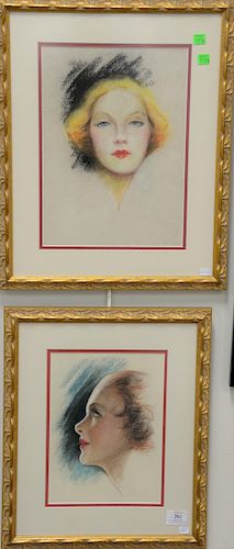 Charles Sheldon (1889-1960), two Illustration Glamour portraits bust of girls, one marked Greta Garbo, framed and matted, unsigned, sight size 13 1/2"