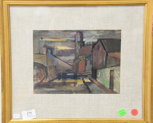 Joseph Solman (American 1909-2008), gouache on paper, "Bridge on Jamaica", L.I., 1931, signed lower left, framed and matted, sight size 7 1/2" x 10". 