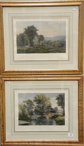 Set of four colored lithographs of New York landscapes to include "On the Susquehanna," "Near Leeds, Green Co NY," On the Pemig Ewassett," "On the Mea