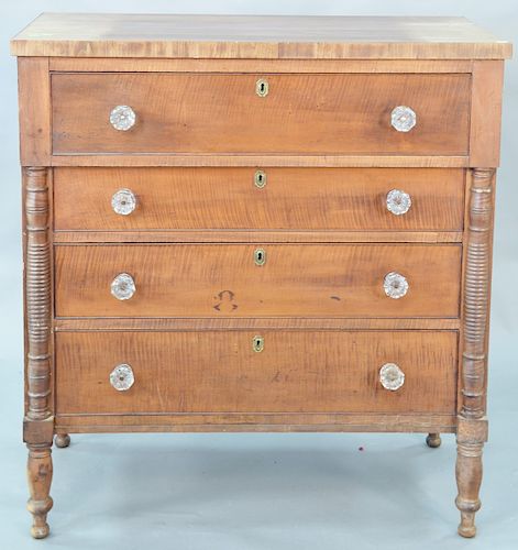Sheraton four drawer chest with tiger maple drawer fronts, circa 1840. ht. 45 in., wd. 42 in.