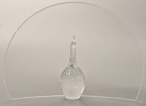 Large Steuben peacock, crystal centerpiece sculpture, signed Steuben. ht. 10 1/2 in., wd. 14 1/2 in.