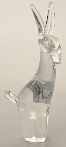 Steuben tall donkey figural crystal sculpture, signed Steuben. ht. 10 1/2 in.