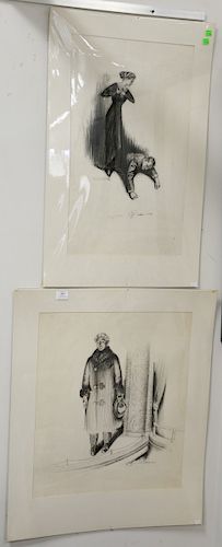 Charles Sheldon (1889-1960), group of three original Illustration pencil and charcoal drawings including lady in Victorian dress, heart broken death, 