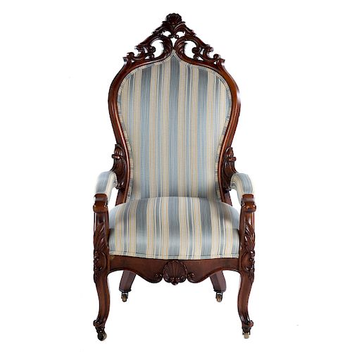 Rococo Revival Carved Walnut Gentleman's Chair