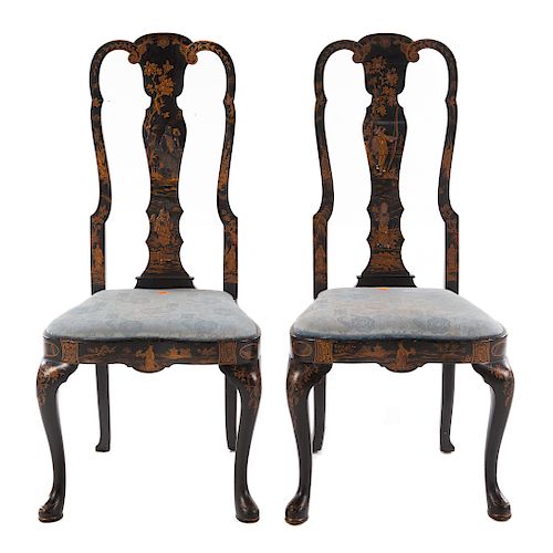 Pair of Japanned Queen Anne Style Side Chairs