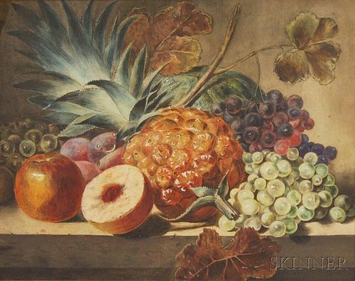 Attributed to John William Hill (American, 1812-1879)    Still Life with Pineapple, Grapes, Peaches, and Plums