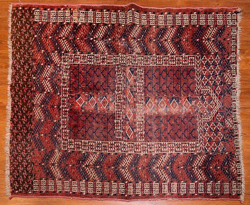 Antique Turkemon Hatchli Rug, Turkestan, 3.8 x 4.3
