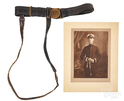 US Navy brass eagle belt buckle & leather belt, etc.