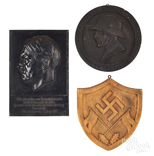 Cast iron German Deutschland Adolf Hitler plaque, etc.