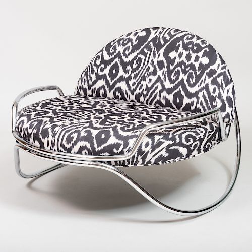 Chrome Rocker Upholstered in an Ikat Pattern, of Recent Manufacture