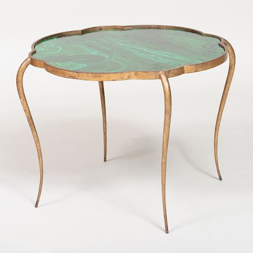 René Prou Gilt-Metal and Faux Malachite Painted Side Table