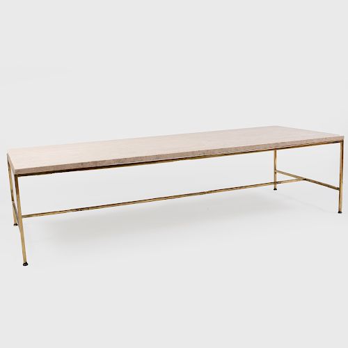Travertine and Brass Low Table, Possibly Paul McCobb