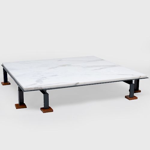 Modern Metal and Marble Square Top Low Coffee Table