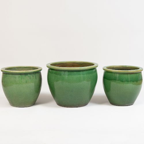 Group of Three Glazed Pottery Planters