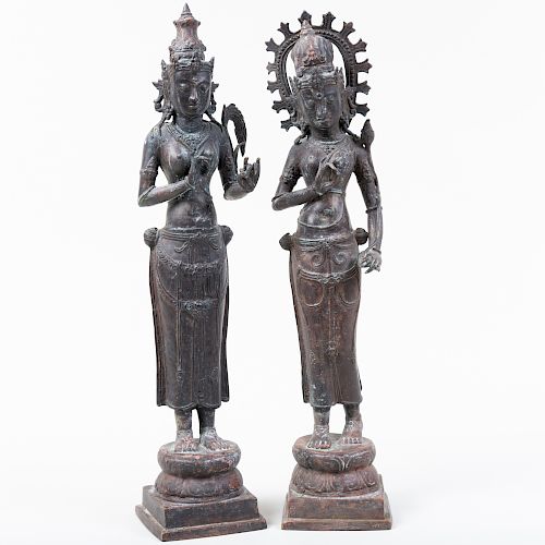 Two Indian Bronze Figures of Attendants 