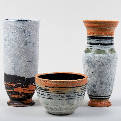 Group of Three Gorka Livia Glazed Earthenware Vessels