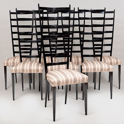 Set of Eight Italian Chiavari Style Black Chairs