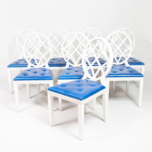 Set of Eight Ballard Design White Painted Side Chairs, Designed by Miles Redd