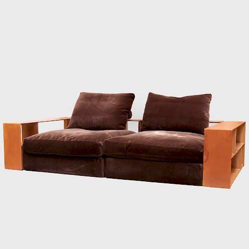 Flexform Leather and Mohair 'Groundpiece' Sofa, Designed by Antonio Citterio