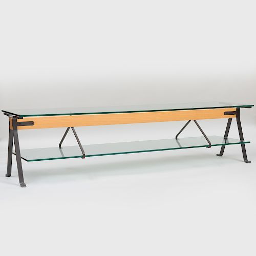 Fratello Steel-Mounted Glass and Wood Low Table