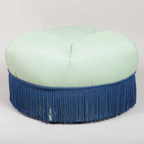 Tufted Ottoman with Blue Fringe