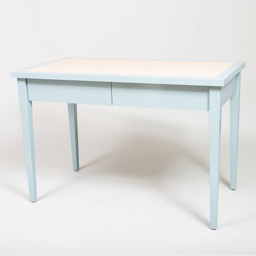 Pale Blue Lacquer and Faux Snakeskin Leather Desk, of Recent Manufacture