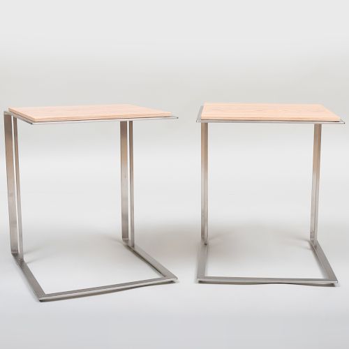 Pair of Steel and Pressed Wood Side Tables