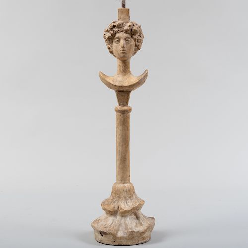 Modern Cast Plaster 'Tête de Femme' Table Lamp, After a Design by Giacometti