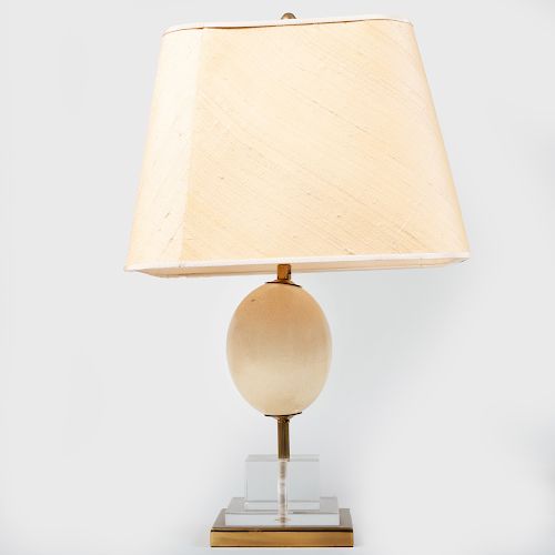 Lucite and Brass-Mounted Ostrich Egg Lamp