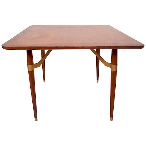 Mexican Modernist Game or Dining Table in Mahogany Wood attr Eugenio Escudero