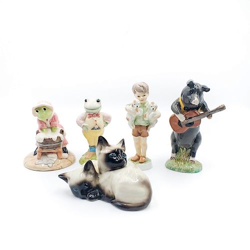 5 CERAMIC ANIMAL FIGURINES WITH YOUNG CHILD