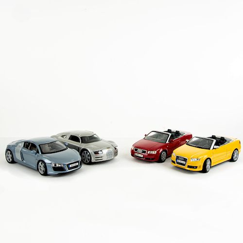 Lotes de autos a escala. Consta de: a) Audi Supersportwagen Rosemeyer 2000, Gris, Maisto, 1:18 b) Audi RS4 Cabriolet 2007. Piezas: 4