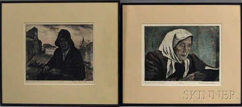 Joseph Margulies (American, 1896-1984)      Two Hand-colored Aquatints: Always with Her Bible