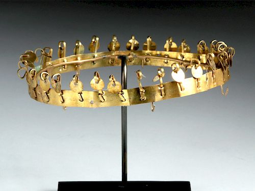 Delicate Moche Gilded Copper Crown for a Priestess