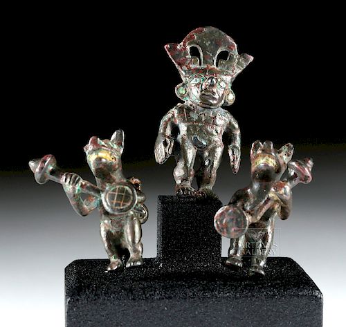 Lot of 3 Miniature Moche Silver-Copper Figures