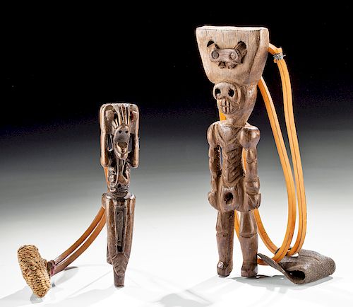 Two 20th C. Guatemalan Wood Slingshots - Skeletons