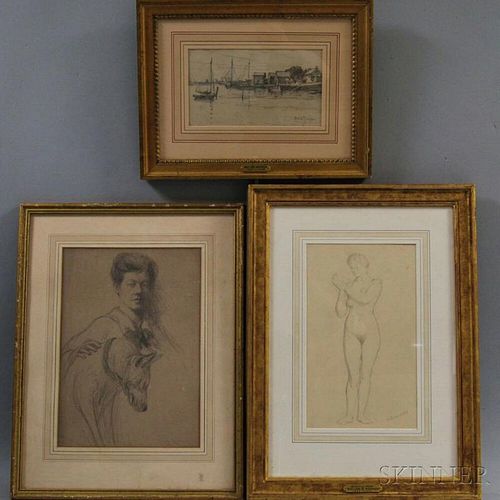 Three Framed Drawings:      William McGregor Paxton (American, 1869-1941), Standing Nude