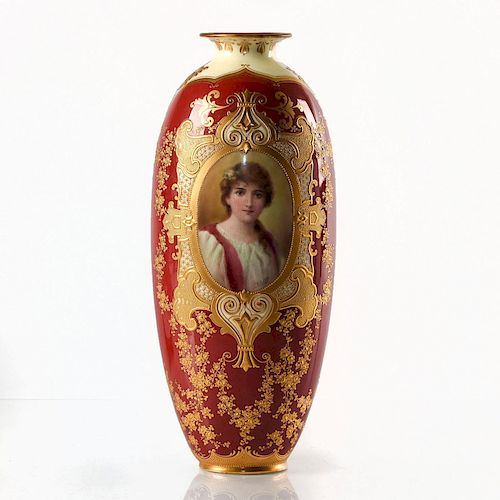 LARGE ROYAL DOULTON NEOCLASSICAL VASE, ARTIST SIGNED