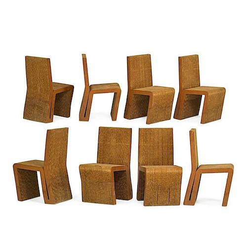 FRANK GEHRY; EASY EDGES Eight side chairs